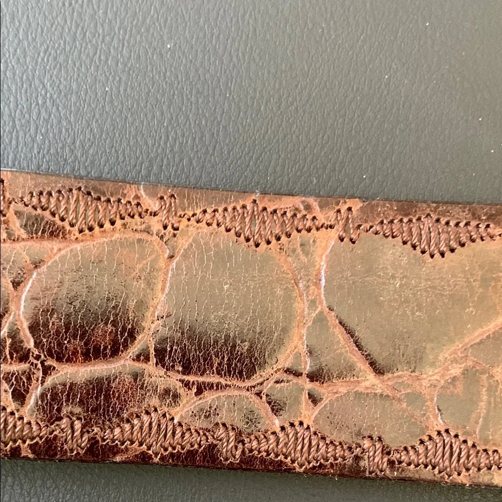 La Doppia Vita Brown Croc Embossed Leather Double Prong Belt